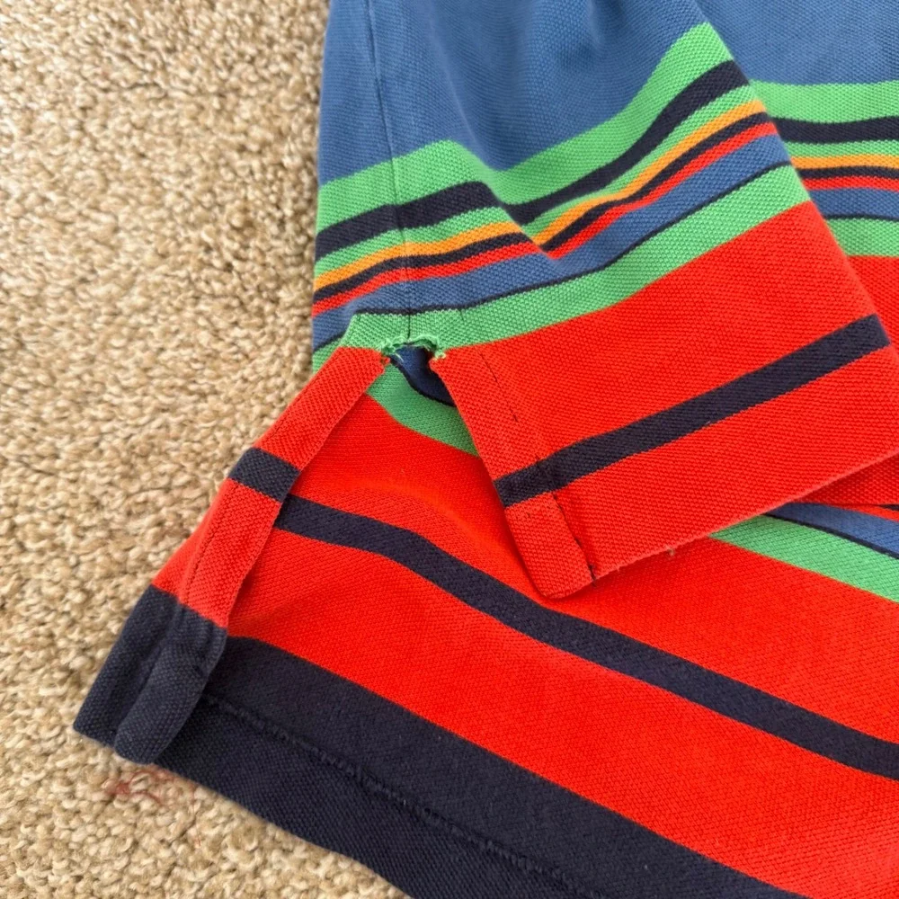 Polo Ralph Lauren Polo Shirt Men XL Multi Color Striped Short Sleeve Repair